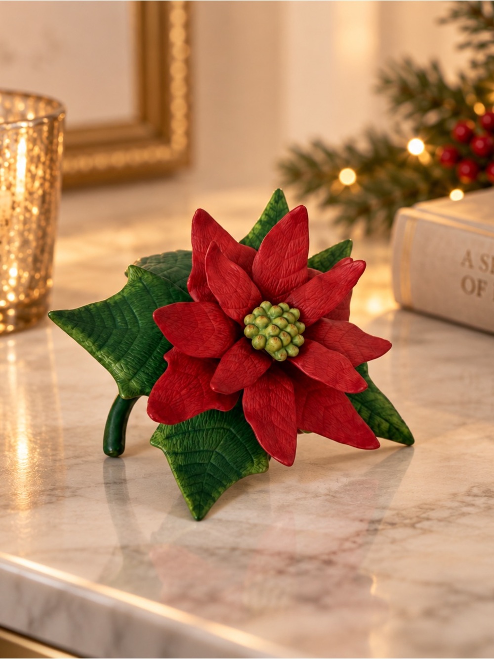 Lenox Garden Poinsettia 1991 Porcelain Flower Figurine 4.75” Original Box